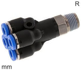 Image en vedette de la collection - 4-Voies Distributeur Raccords Push-In Laiton Et Plastique Filetages R Mâle En Forme De Y
