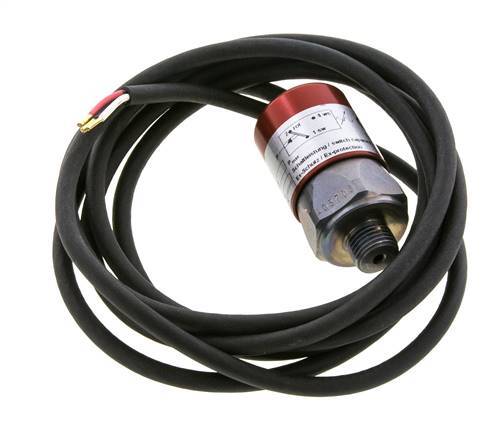 Pressostat acier SPDT 10 à 20bar G1/4'' 250VAC 3 fils Câble 2m