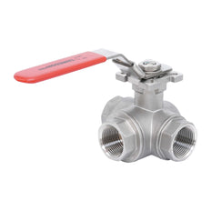 Rp 1-1/2'' Vanne à bille 3 voies passage en T en acier inoxydable 69 bar RTFE ISO-Top F07 - TamesonPRO 1125-112-T