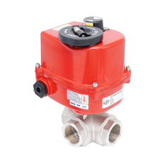 Vanne à bille électrique modulante 3 voies à alésage en T en laiton Rp 1-1/2" 24 V AC/DC