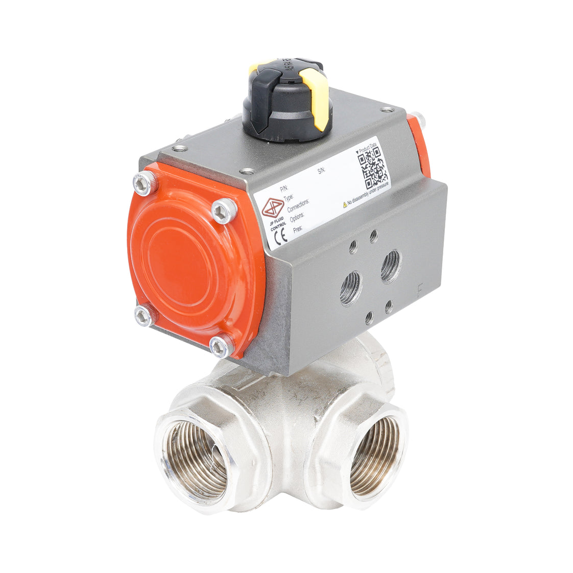 Vanne à bille pneumatique 3 voies à alésage en L en laiton Rp 1 1/4" - à double effet