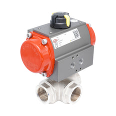 Vanne à bille pneumatique 3 voies à alésage en L en laiton Rp 1" - à ouverture par ressort