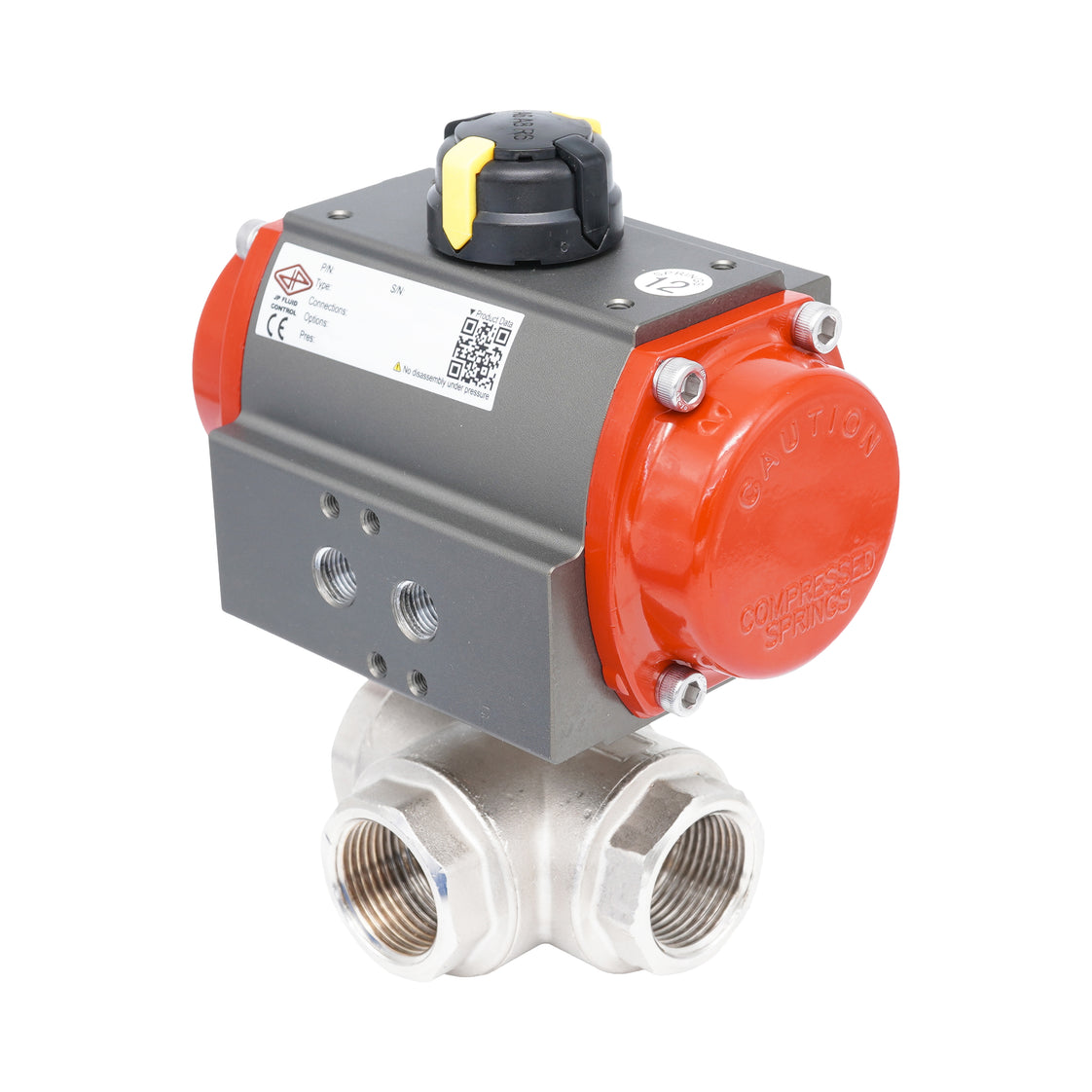 Vanne à bille pneumatique 3 voies à alésage en L en laiton Rp 1/4" - à ouverture par ressort
