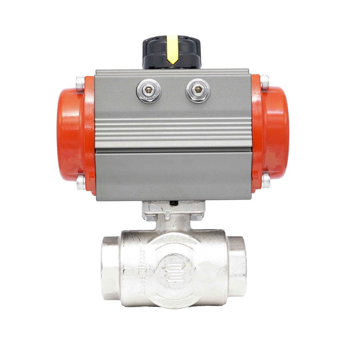 Vanne à bille pneumatique 3 voies à alésage en L en laiton Rp 2" - à fermeture par ressort
