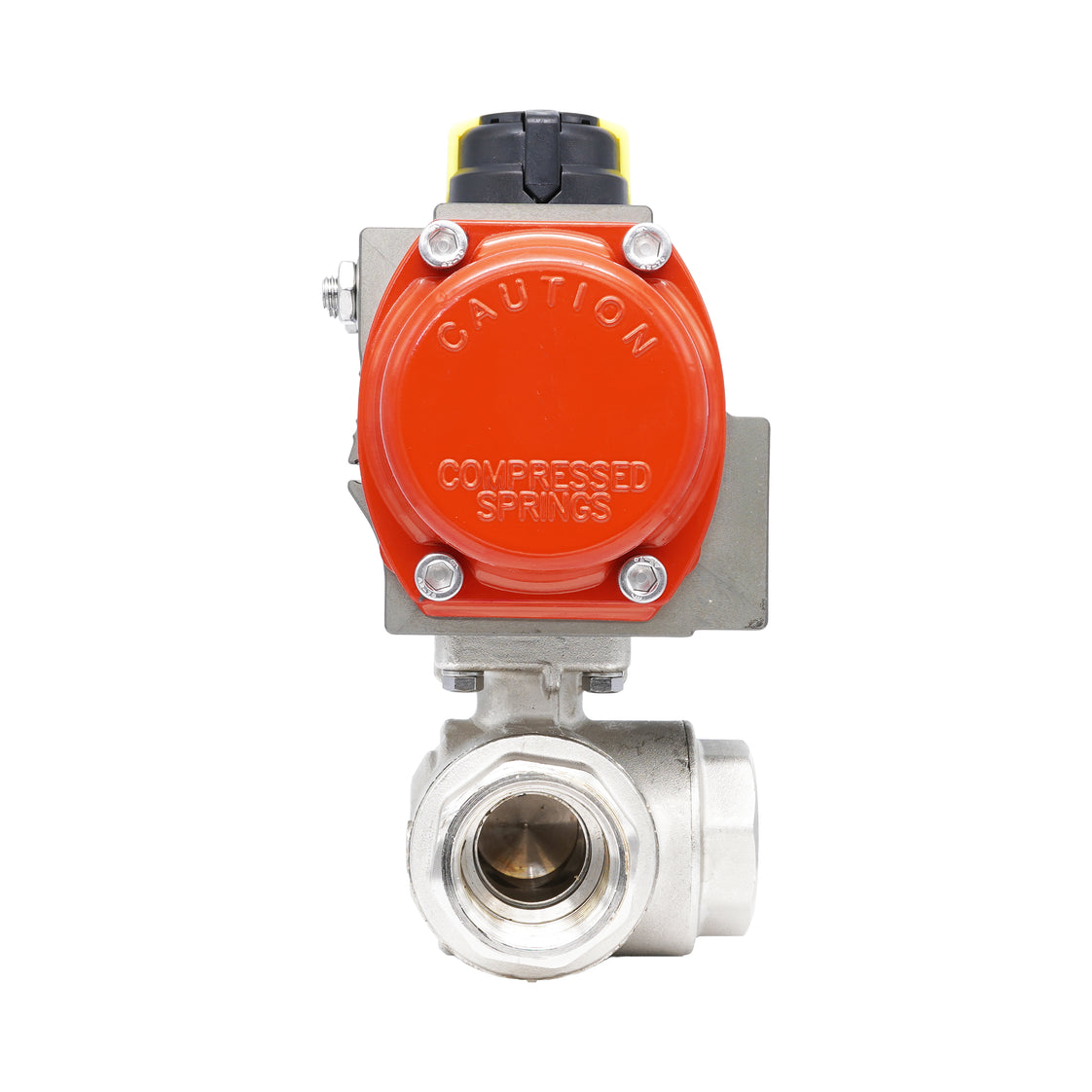 Vanne à bille pneumatique 3 voies à alésage en L en laiton Rp 3/8" - à fermeture par ressort