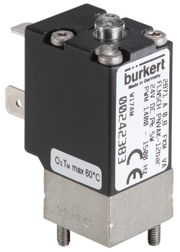 Solenoid Valve 20x20 mm SFB flange NC Stainless steel FKM -1-3bar/-15-44psi 24VDC Oxygen Fat/Oil Free 2871 301774