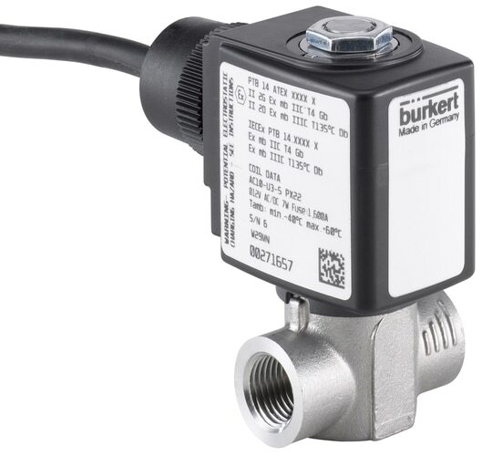Solenoid Valve G1/2'' NC Stainless steel PTFE 0-10bar/145psi 24VAC/DC ATEX 6240 380830
