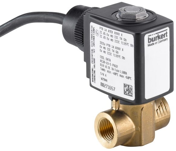 Solenoid Valve NPT 3/8'' NC Brass PTFE 0-16bar/232psi 24VAC/DC ATEX 6240 349335