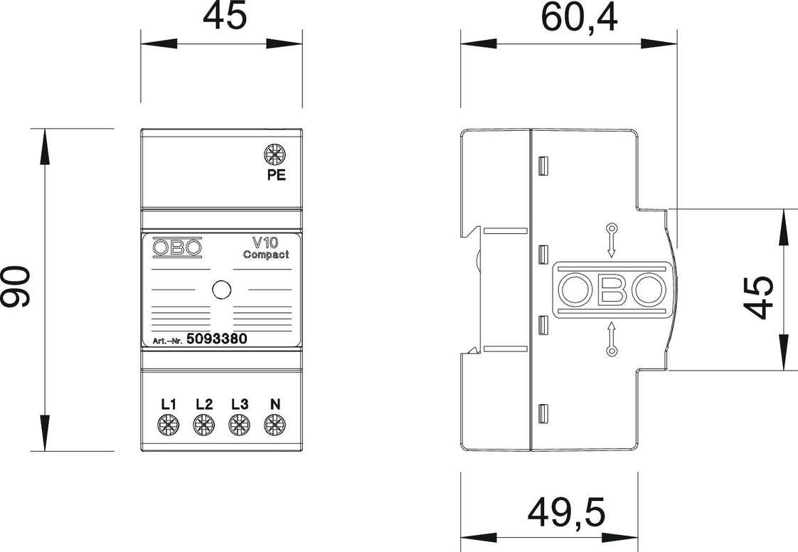 OBO V10 Mains Surge Protector - 5093380