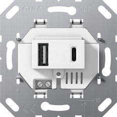 Gira USB Power Supply 2-Port Type A/C Wall Socket White - 234900
