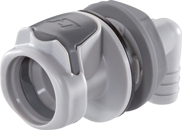PP DN 9.5 Linktech Coupling Socket 12.7 mm Hose Pillar Bulkhead Double Shut-Off 90-deg 60 Series