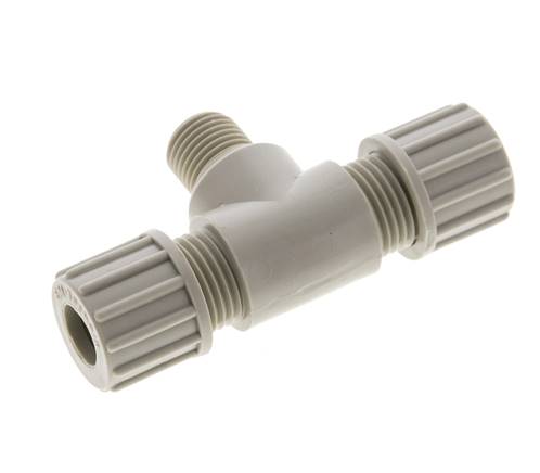 10x8mm & G1/4'' PP T-Shape Tee Compression Fitting with Male Threads 10 bar