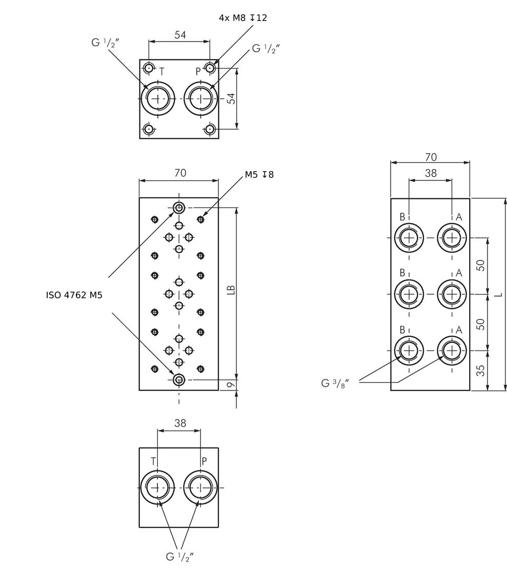 Embase NG6 (D03) 4 stations sans limiteur de pression 315bar