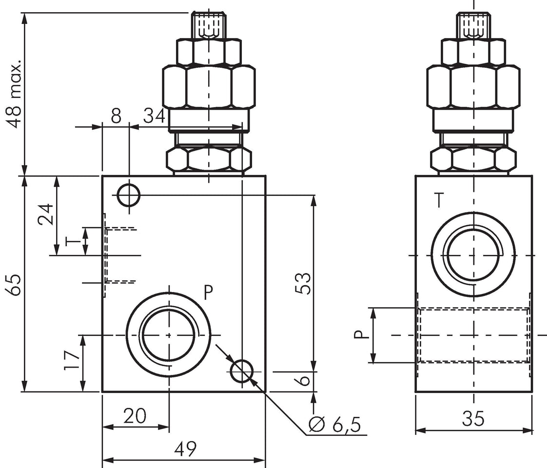 Limiteur de pression hydraulique en ligne G1/2'' 50-210bar 30l/min