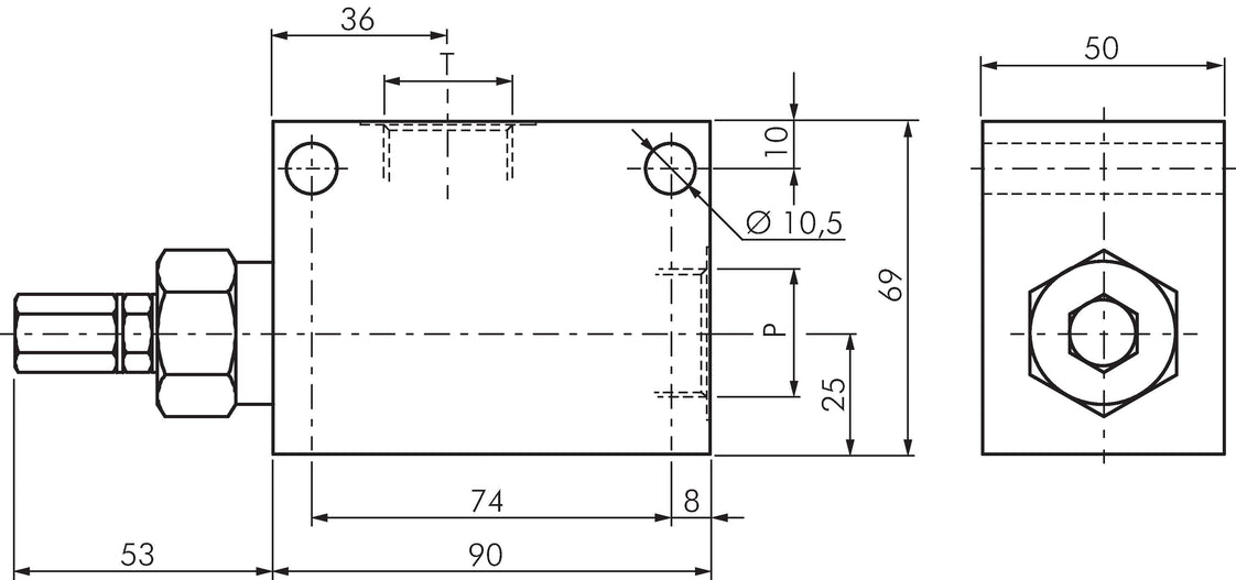 Limiteur de pression hydraulique en ligne G1/2'' 35-350bar 150l/min