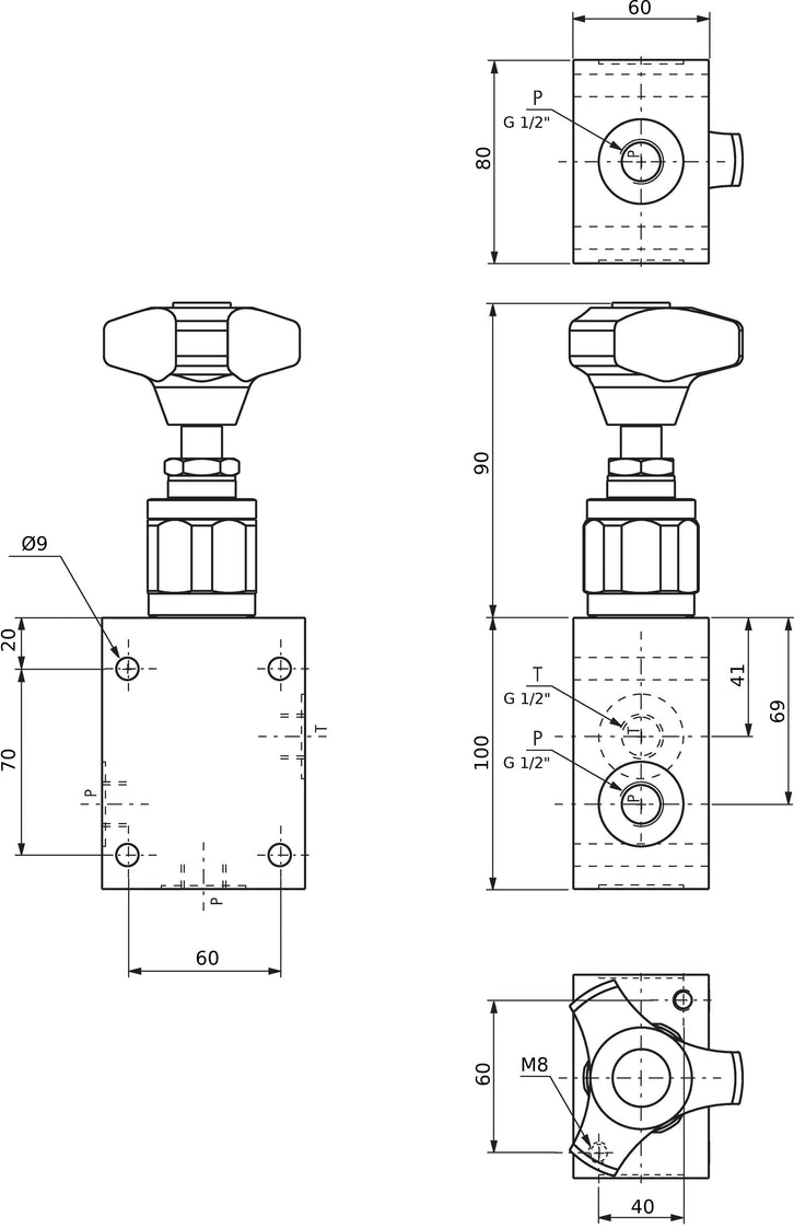 Limiteur de pression hydraulique en ligne G1/2'' 1-315bar 120l/min - Rexroth
