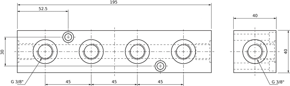 Bloc de distribution hydraulique G3/8'' 2 entrées 4 sorties 315bar