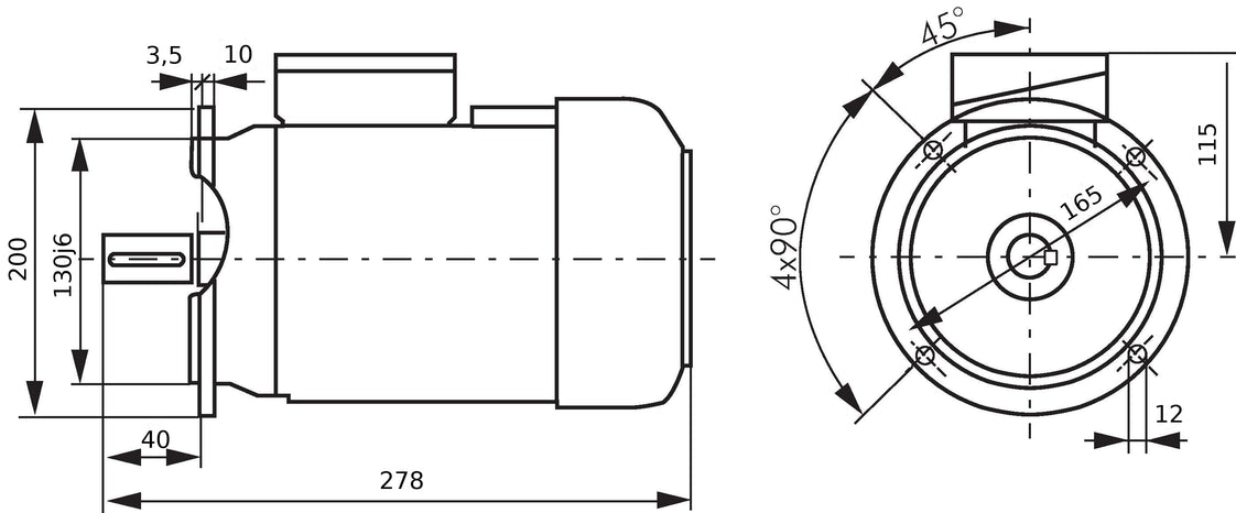 Moteur triphasé 1,1kW 2 pôles IEC 80 B5 fixation par flasque 230/400V