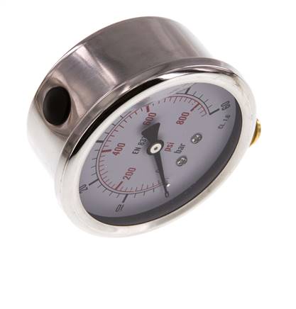0..60 Bar (0..870 psi) Manomètre à glycérine inférieur Acier inoxydable/laiton 63 mm Classe 1.6