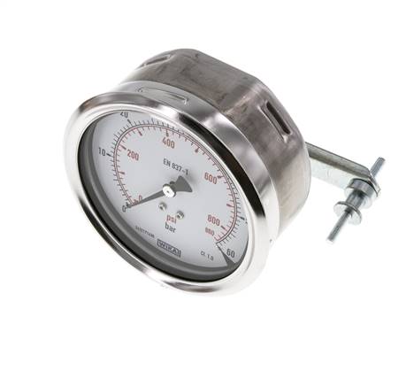 0..60 Bar (0..870 psi) Manomètre à encastrer Acier/laiton 100 mm Classe 1.0 (Support)