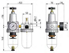 FRL 2-Part G3/8'' 800 l/min 0.5-10.0bar/7-145psi Semi-Auto Polycarbonate Standard 2