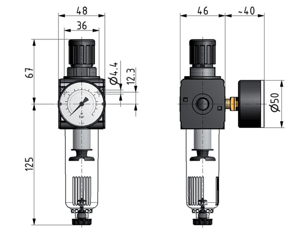 Filtre-régulateur G3/8'' 1600l/min 0.2-6.0bar/3-87psi Auto Polycarbonate Multifix 1