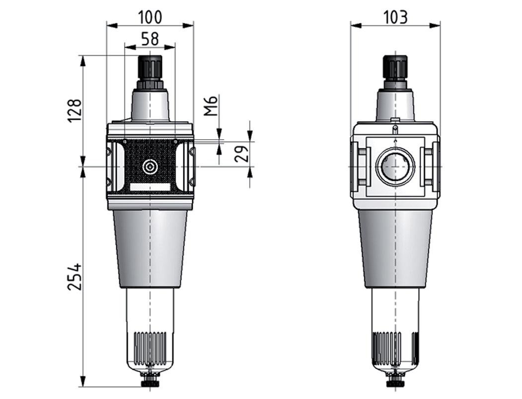 Filtre-régulateur G1'' 15000l/min 0.2-6.0bar/3-87psi Multifix 5