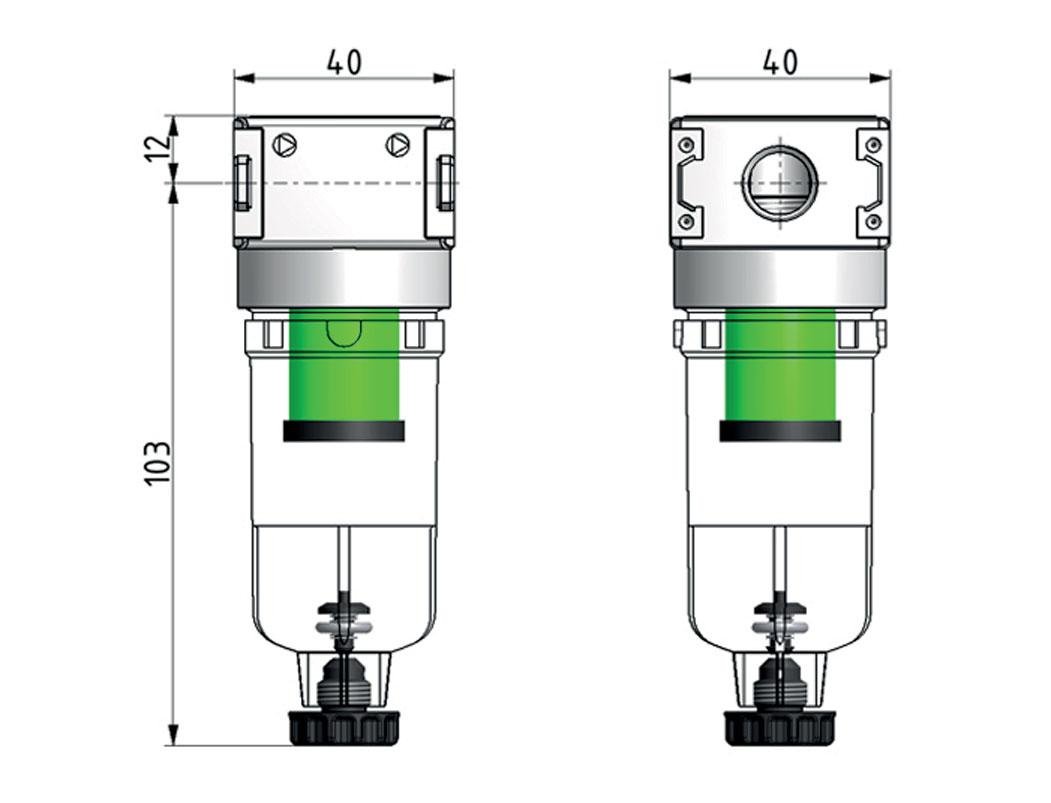 Microfiltre 0.01microns G1/8'' 230l/min Semi-Auto Polycarbonate Multifix 0