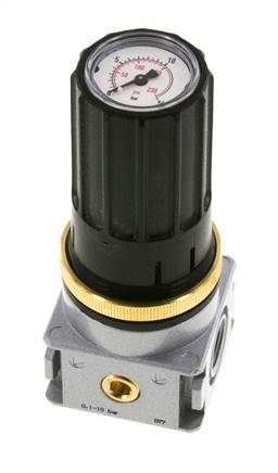 Régulateur de pression G1/4'' 1450l/min 0.5-10.0bar/7-145psi Bouton en fonte de zinc avec manomètre Multifix 0