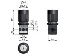 Régulateur de pression G1/4'' 2100l/min 0.2-6.0bar/3-87psi Bouton en fonte de zinc avec manomètre Multifix 1