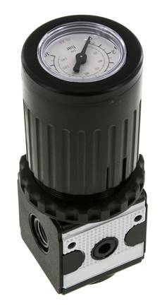 Régulateur de pression G1/4'' 2100l/min 0.2-6.0bar/3-87psi Bouton en fonte de zinc avec manomètre Multifix 1