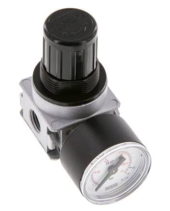 Régulateur de pression G1/4'' 1450l/min 0.5-10.0bar/7-145psi en fonte de zinc avec manomètre de 40 mm Multifix 0