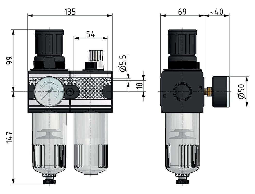 FRL 2 Parties G3/4'' 5800l/min 0.5-10.0bar/7-145psi Semi-Auto Metal Multifix 2