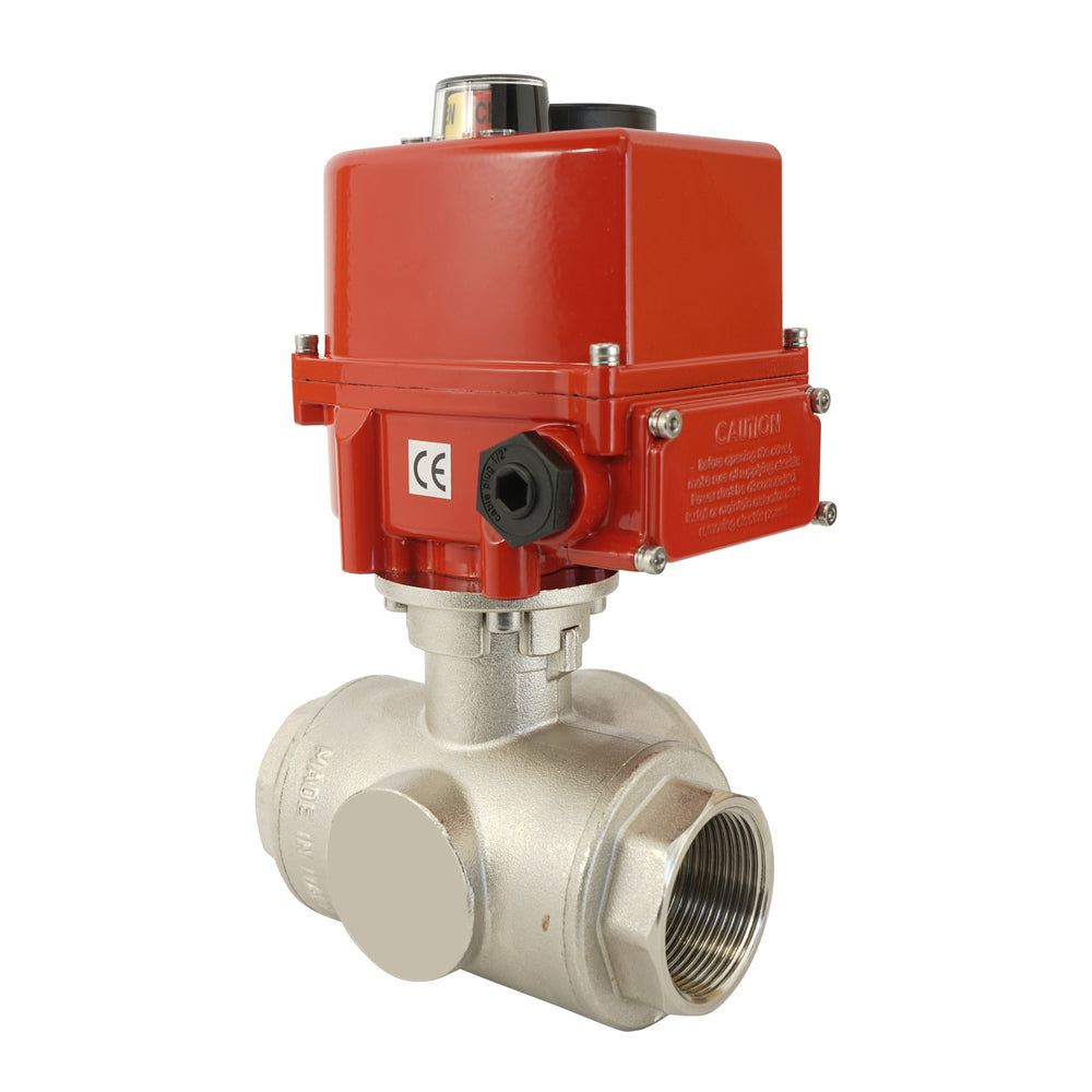 G 2 inch 3-Way brass electric ball valve (T- bore) 24 V AC/DC
