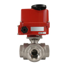 G 1 1/4 inch 3-Way stainless steel electric ball valve (T- bore) 24 V AC/DC