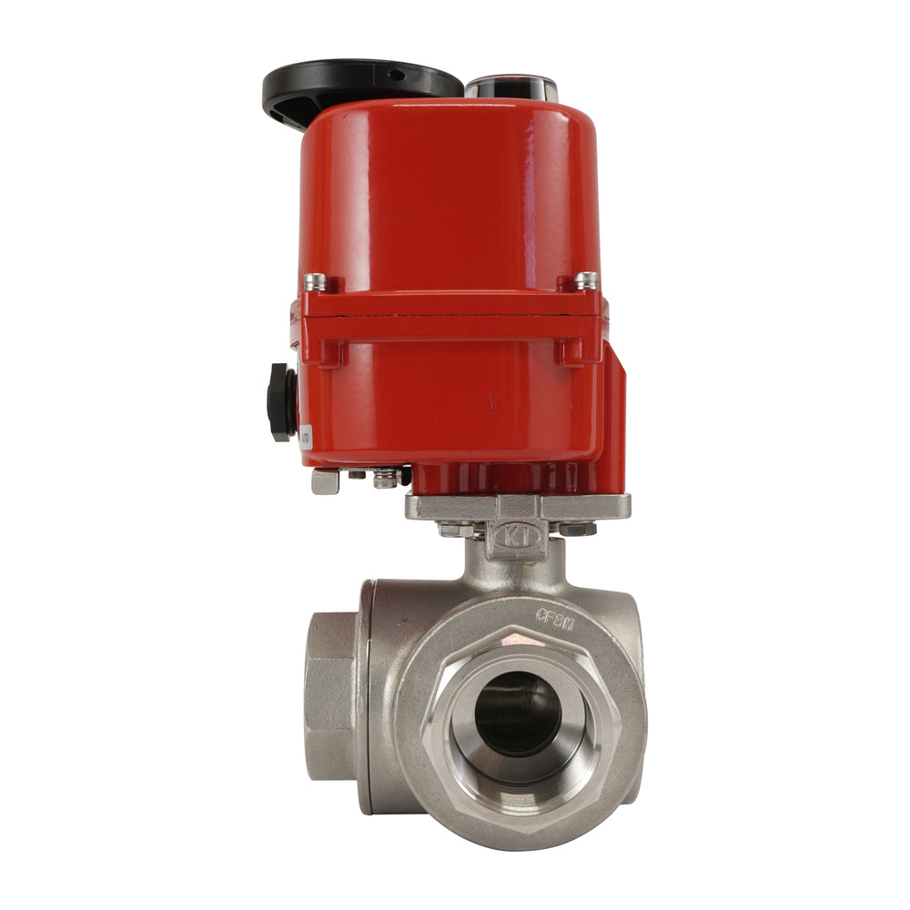 G 1 1/4 inch 3-Way stainless steel electric ball valve (T- bore) 24 V AC/DC