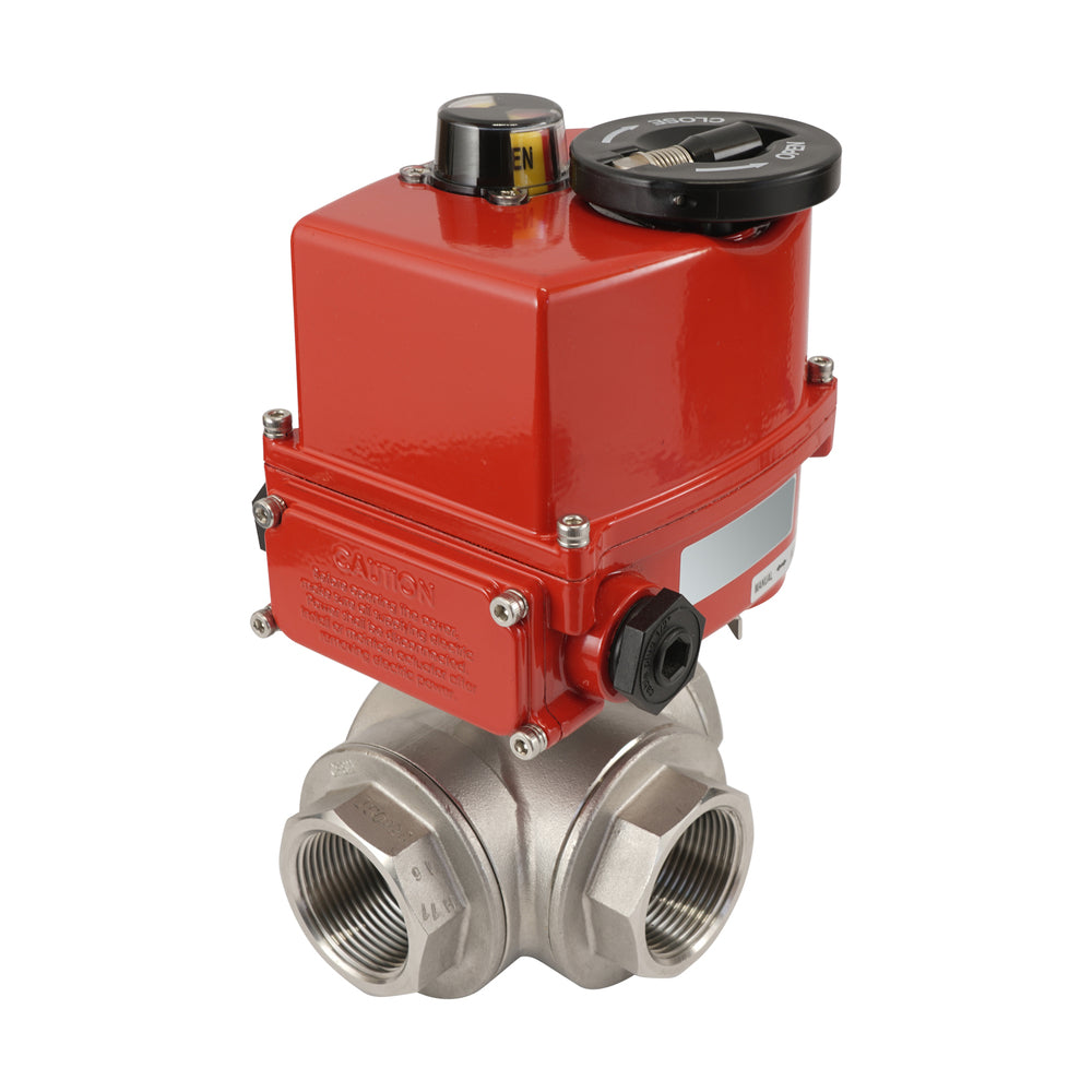 G 1 1/4 inch 3-Way stainless steel electric ball valve (T- bore) 24 V AC/DC