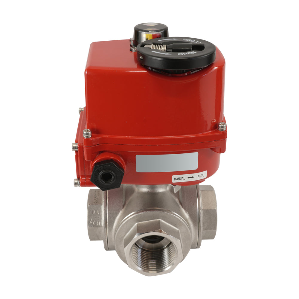 G 1 1/4 inch 3-Way stainless steel electric ball valve (T- bore) 24 V AC/DC