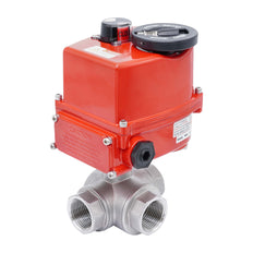 Rp 1-1/2'' Vanne à Bille 3 Voies T-Port en Acier Inoxydable avec Actionneur Électrique 24 V AC/DC
