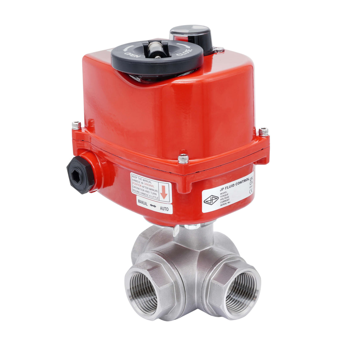 Rp 1-1/2'' Vanne à Bille 3 Voies T-Port en Acier Inoxydable avec Actionneur Électrique 24 V AC/DC