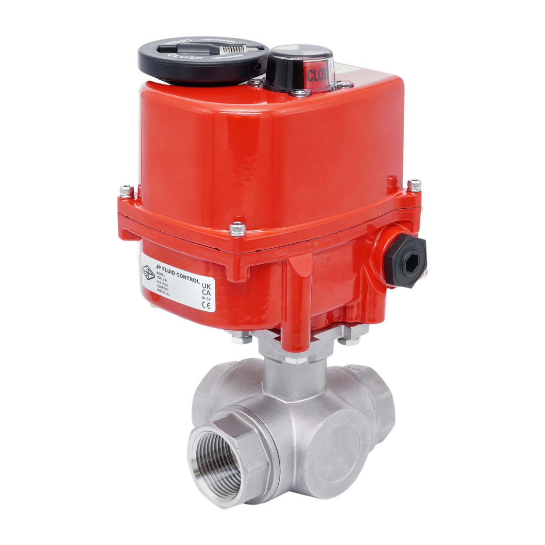 Rp 1-1/2'' Vanne à Bille 3 Voies T-Port en Acier Inoxydable avec Actionneur Électrique 24 V AC/DC