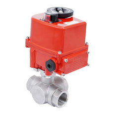 Rp 1-1/2'' Vanne à Bille 3 Voies L-Port en Acier Inoxydable avec Actionneur Électrique 24 V AC/DC