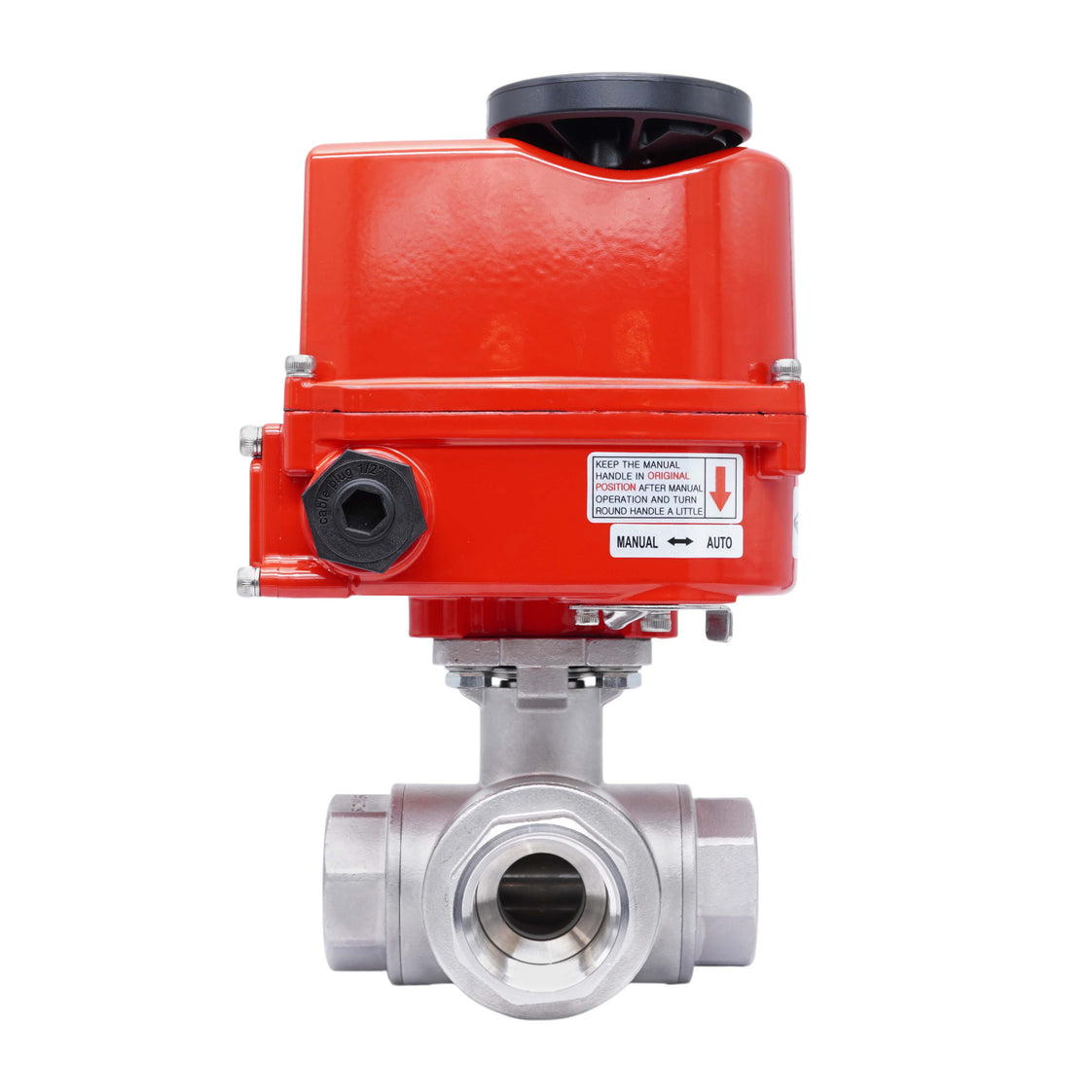 Rp 1-1/2'' Vanne à Bille 3 Voies L-Port en Acier Inoxydable avec Actionneur Électrique 100-240 V AC