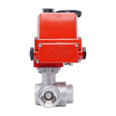 Rp 1-1/2'' Vanne à Bille 3 Voies T-Port en Acier Inoxydable avec Actionneur Électrique 24 V AC/DC