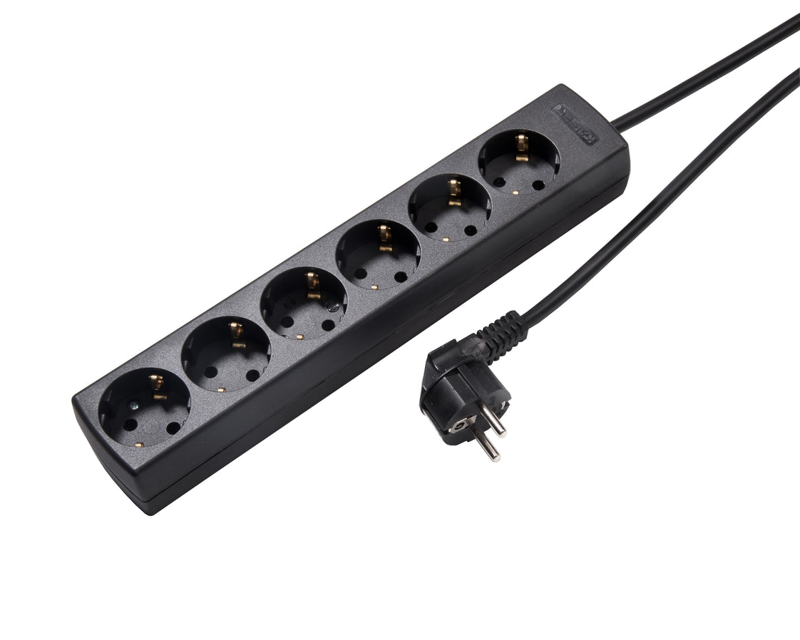 Martin Kaiser 6-Way Socket 45 Degree Earthing Contact 5m Cable Black (Prise européenne) - 1086ZL5-15W/sw [8 Pieces]