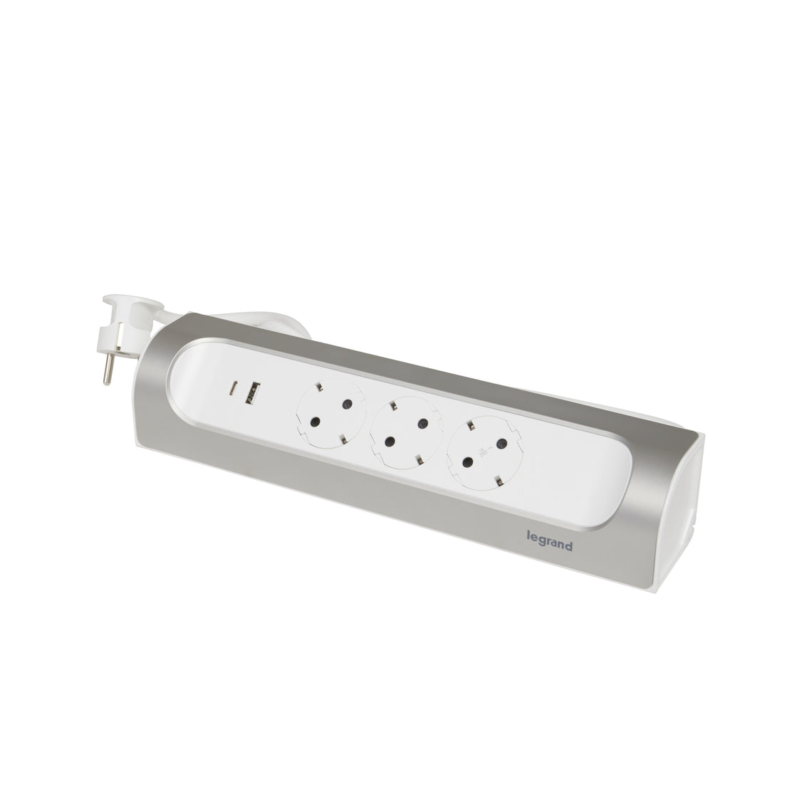 Legrand Prise montable à 90 degres 3X2P+A USB A+C 1M Aluminium (Prise européenne) - 694502 [5 Pièces]