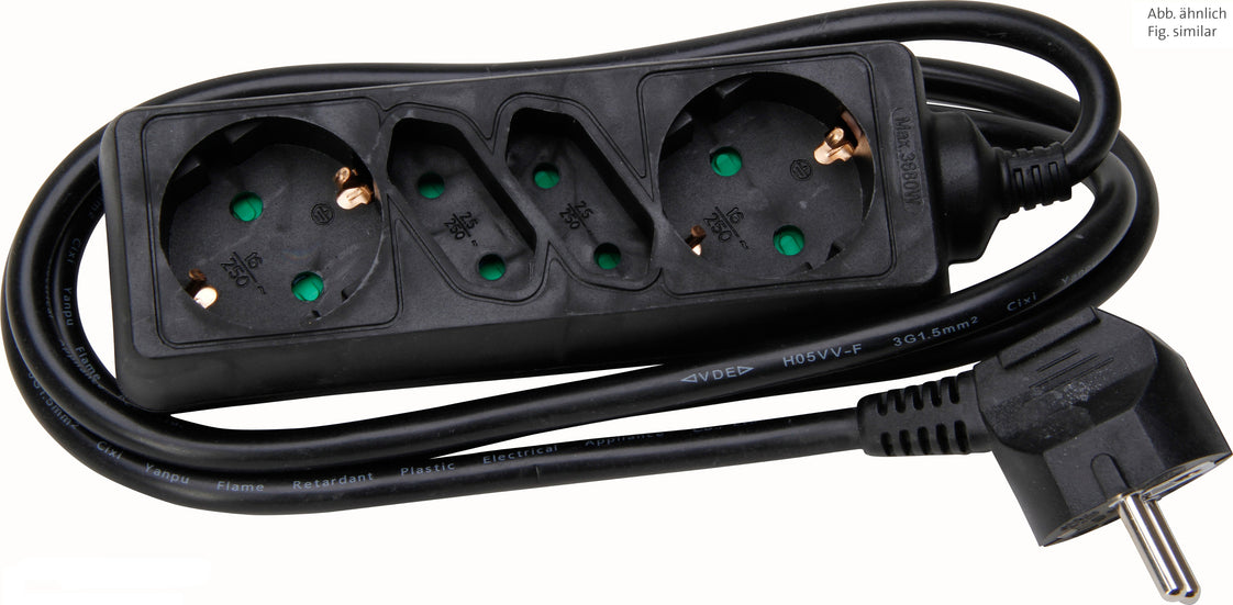 Kopp 4-Way Socket With Grounding Plug Black 1 Piece - 125905011 [20 Pieces]