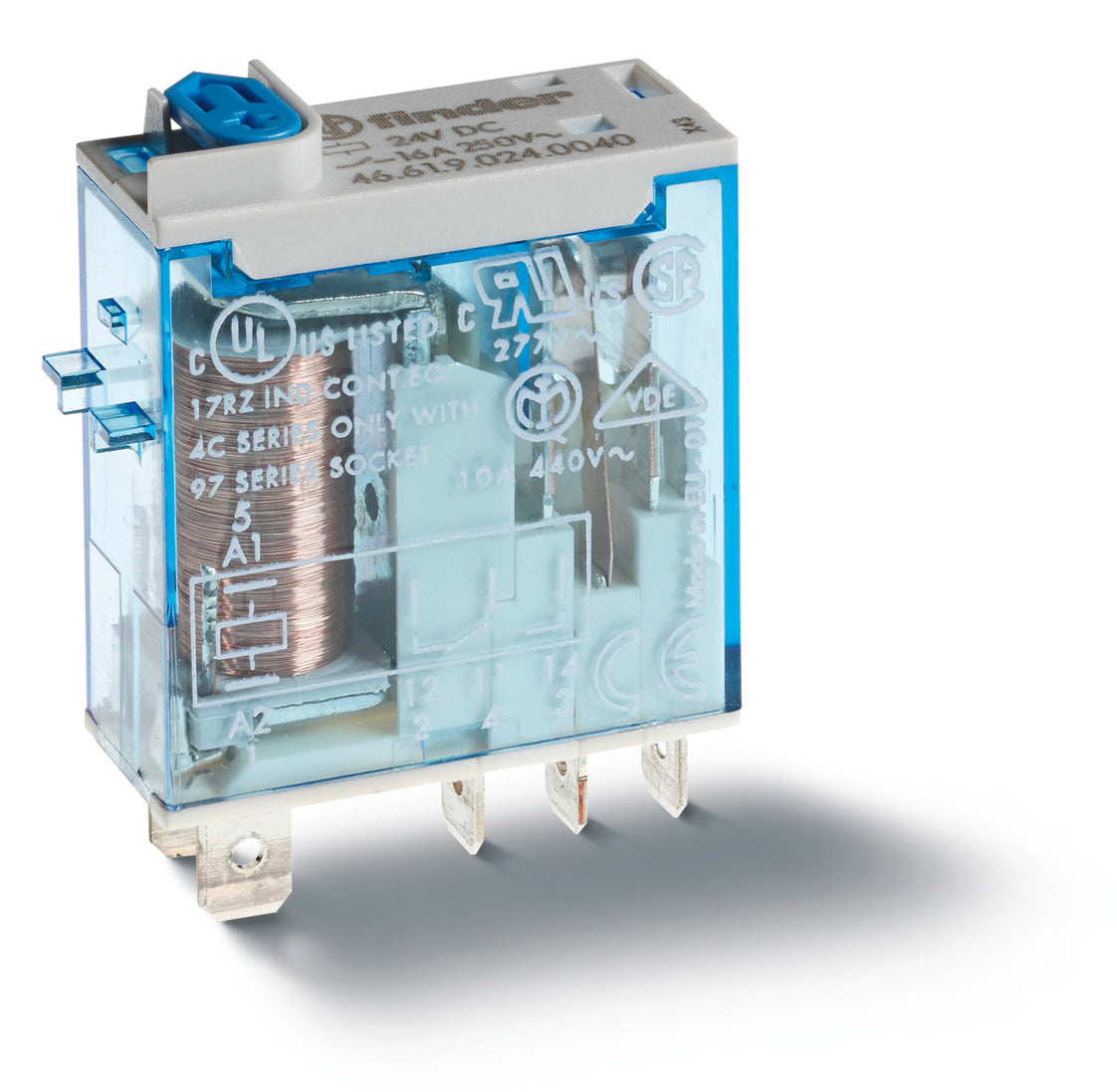 Relais Industriel Finder 16A 12VDC Monopolaire Test LED - 46.61.9.012.0074