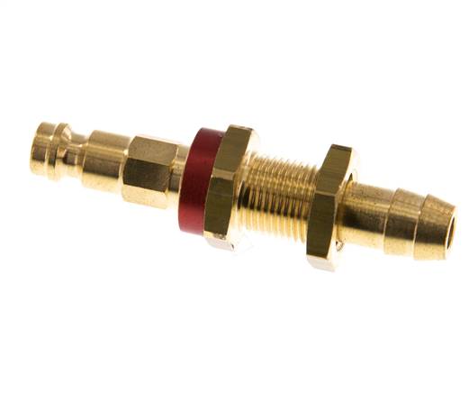 Laiton DN 5 codé rouge Bouchon d'accouplement d'air 9 mm Pilier de tuyau Bulkhead