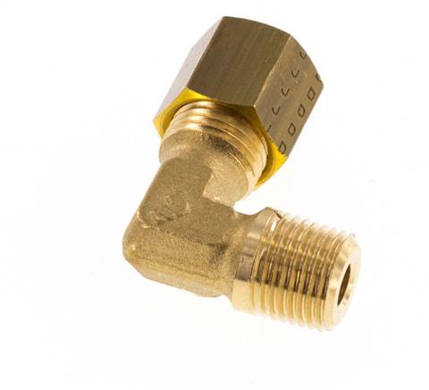 R 1/8'' Male x 5mm Brass 90 deg Compression Fitting 150 Bar DIN EN 1254-2